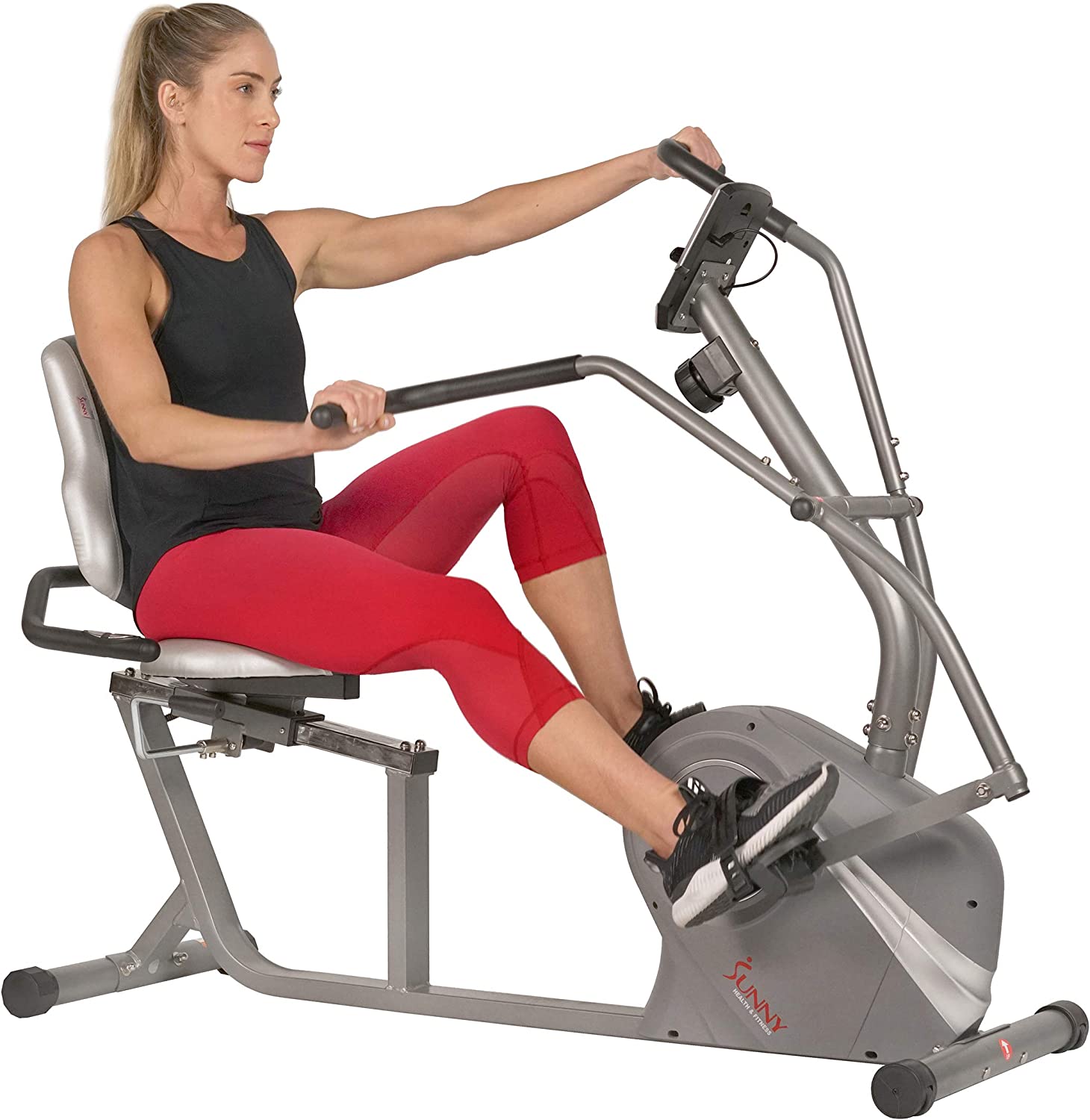 81djh1lDPJL._AC_SL1500_ Sunny Health & Fitness Cross Trainer Magnetic Recumbent Bike with Arm Exercisers